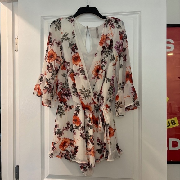 Red Dolly Pants - Red Dolly White Floral Wrap Style Romper